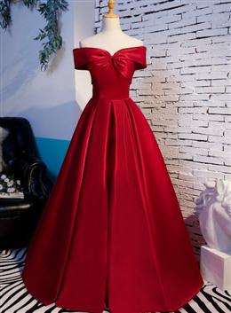 Picture of Red Color Off Shoulder Satin A-line Sweetheart Long Formal Dresses, Red Color Long Evening Dresses Formal Dresses